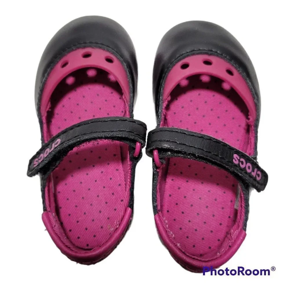 Crocs Toddler Shoes‎ Girls Size C4 Mackenzie Mary Jane Black Magenta Pink Purple